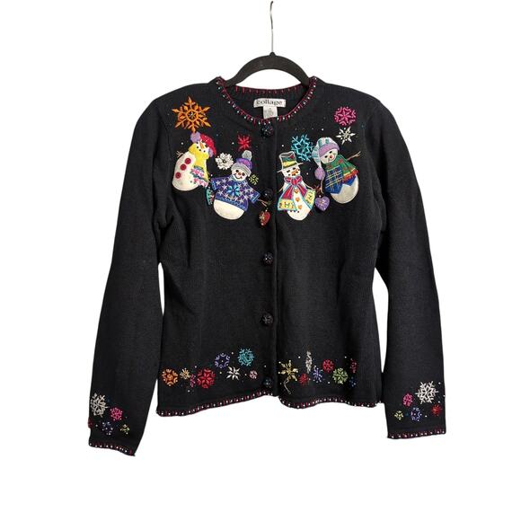 Vintage Collage Christmas Sweater Snowflakes Snowmen Size M - Picture 1 of 15